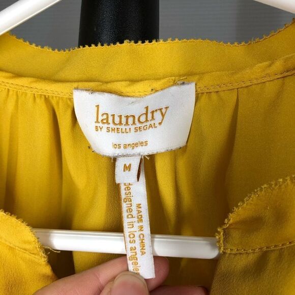 Laundry by SHELLI SEGAL Deep Yellow Flowy Boho Blouse Sz M - Picture 5 of 5